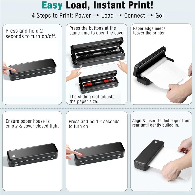 PEDOOLO Portable Printer Wireless for Travel – Inkless Thermal Printer, Supports 8.5x11 Inch Thermal Paper, Bluetooth Compatible with iOS/Android/Laptop, Includes 2 Rolls + 10 Sheets Paper Kit - Image 5